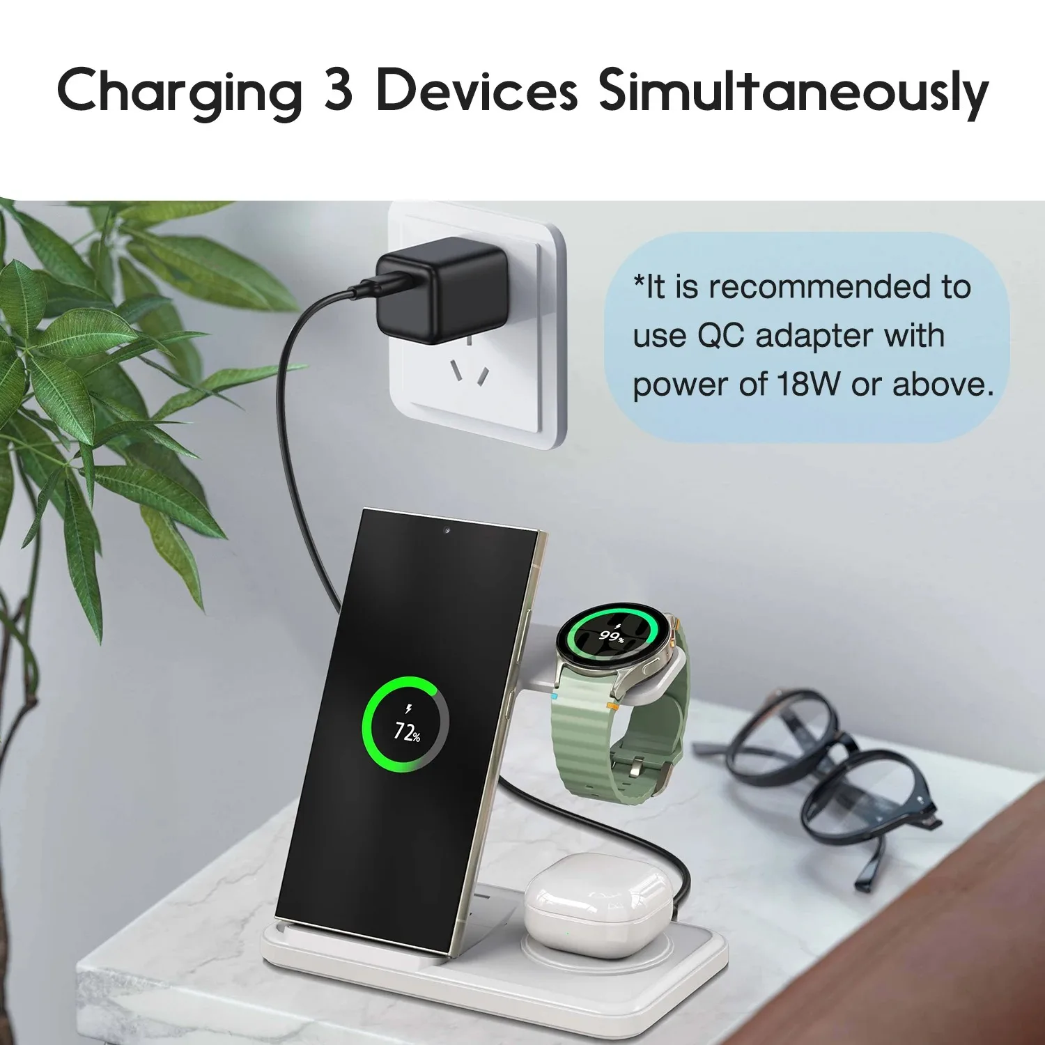 Desktop 3-in-1 draadloze oplaa - Wireless Charger Watch recensie en prijs