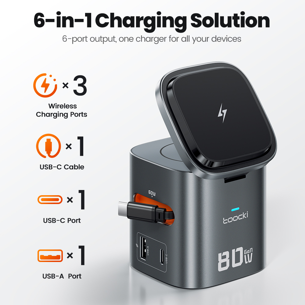 Toocki 80W 6-in-1 GaN-laadstat - Wireless Charger Watch recensie en prijs